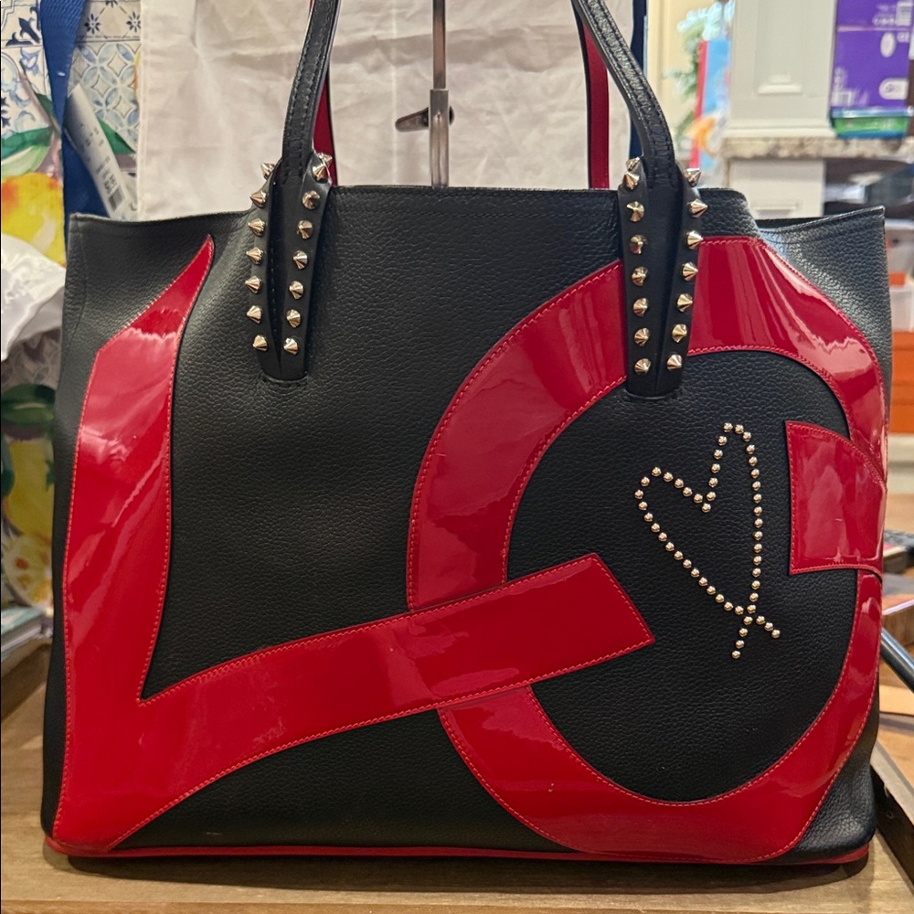 Christian Louboutin Black and Red Studded Tote